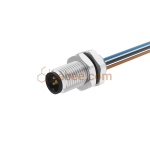 M5 3 Pin A Code Male Panel Mount Receptacle with Wires Rear Fastened Unshielded Straight