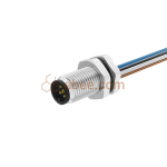 M5 4 Pin A Code Male Panel Mount Receptacle with Wires Front Fastened Unshielded Straight