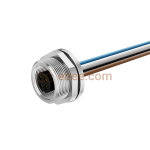 M9 4 Pin A Code Female Panel Mount Receptacle with Wires Front Fastened Unshielded Straight