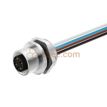 M12 4 Pin S Code Female Panel Mount Receptacle with Wires Rear Fastened Unshielded Straight
